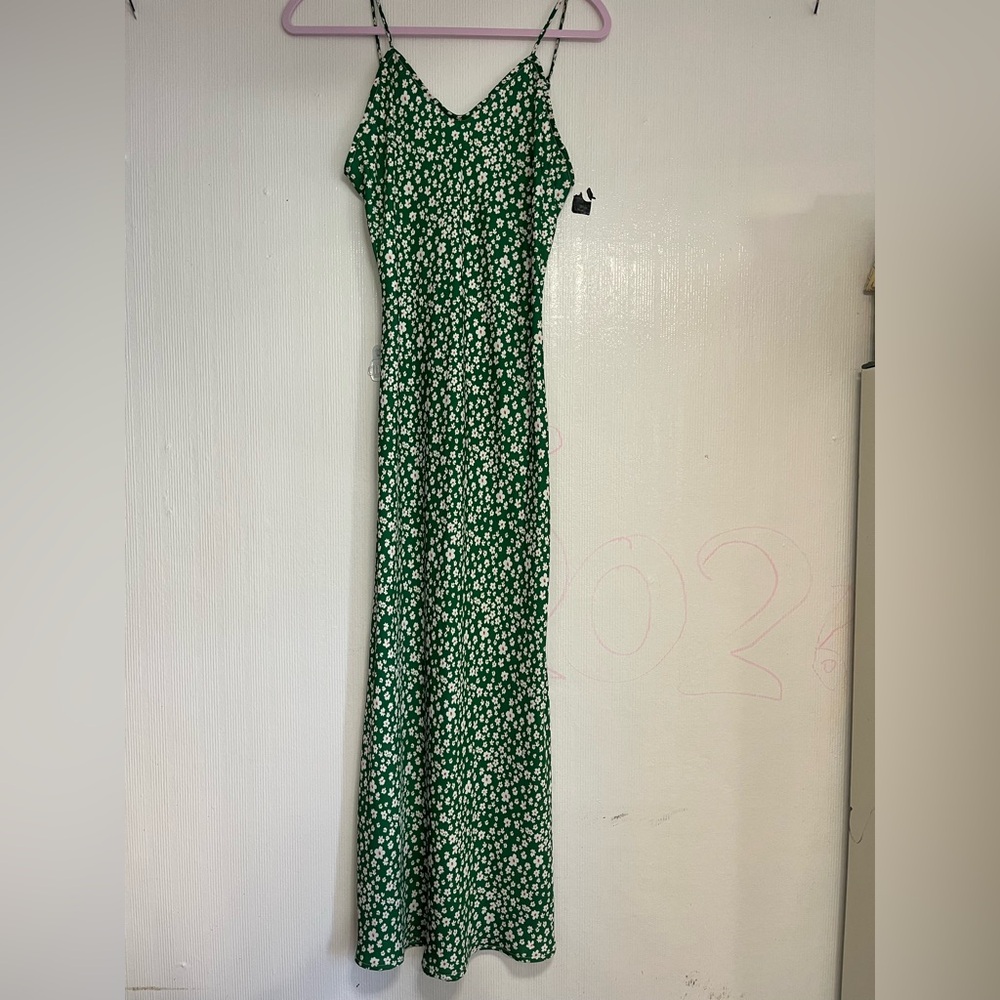 Green Floral Maxi Dress with Cap Sleeves